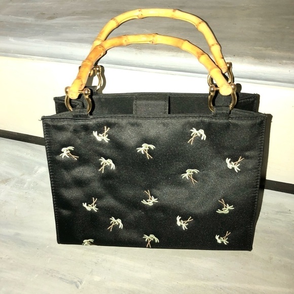 Palm tree purse with bamboo handles Black Small - Picture 1 of 10